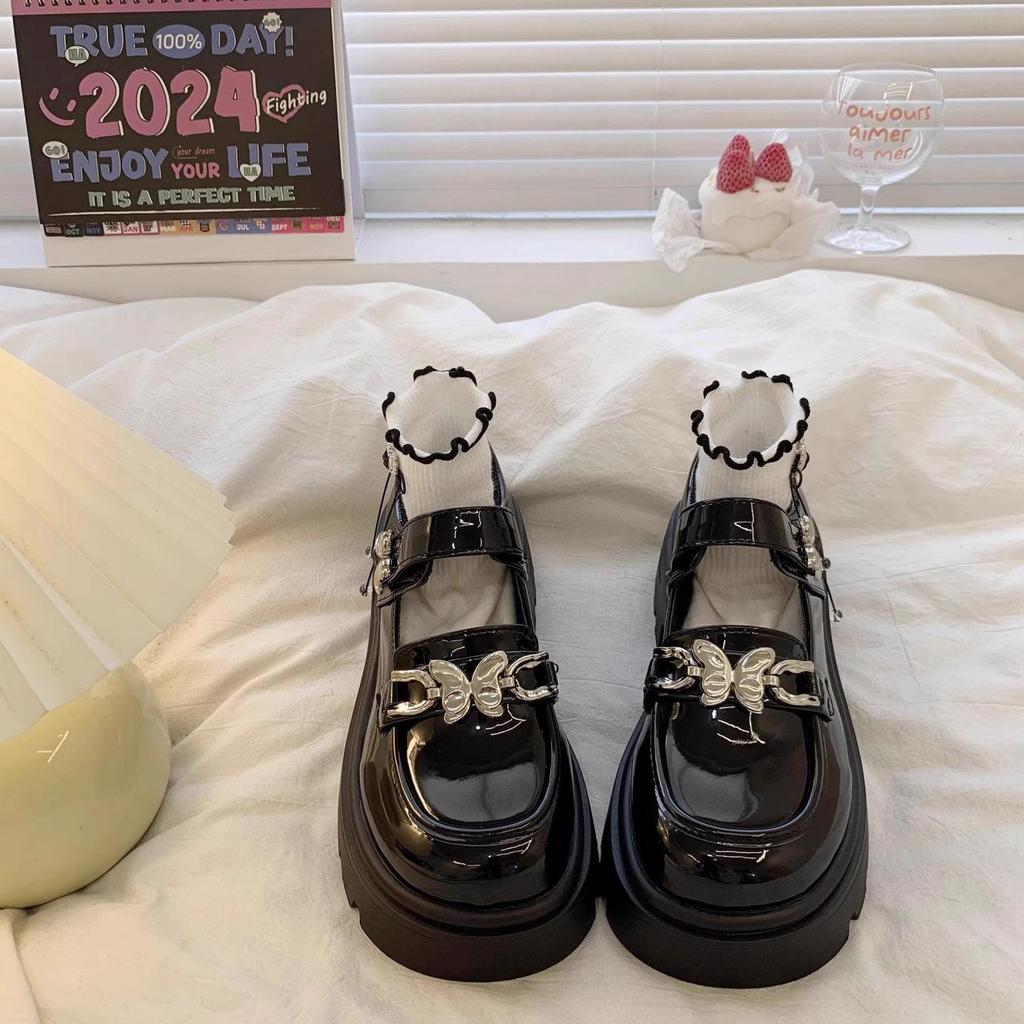 Туфли принцессы из черной кожи для девочек - Коллекция Весна/Осень 2025, Мягкая подошва, Модные и стильные для больших и маленьких детей