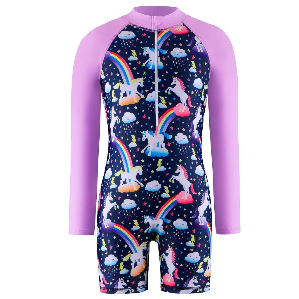 Купальник с длинным рукавом для девочек с единорогом - Защита от солнца, быстросохнущая купальная одежда для детей
