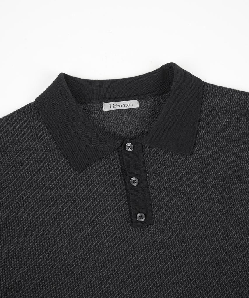 BIRBANTE Soft Washable Two-Tone Collared Knit - Black