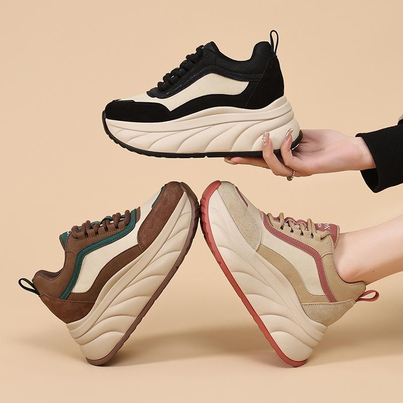 Autumn and Winter Soft Leather Forrest Gump Shoes for Women Casual Heightened Thick-soled Dad Shoes