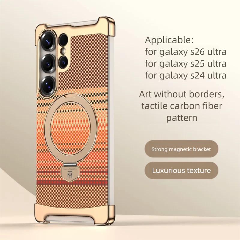 Роскошный металлический бампер-чехол для Samsung Galaxy S26 Ultra/S25 Ultra/S24 Ultra Магнитная крышка с держателем-кольцом 360° Безрамочный