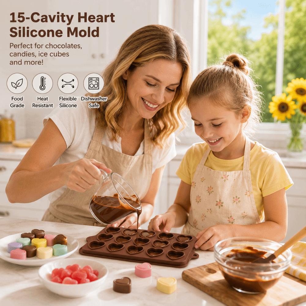 Bite Size Silicone Chocolate Molds 15 Holes Non-Stick Candy Molds Chocolate Heart Molds for Baker