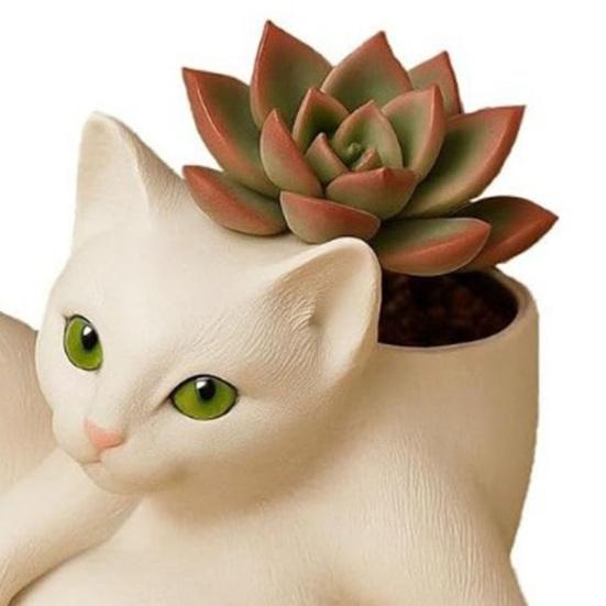 5/8-Inch Grooming Cat Planter Pot Playing Ball Cat Succulents Herb