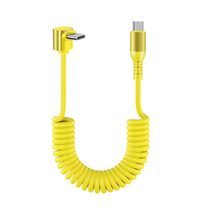 1.5M Coiled USB-C Type C 5A Fast Charging Data Cable 90 Right Angle Retractable Pure Copper Mobile Phone Cord for