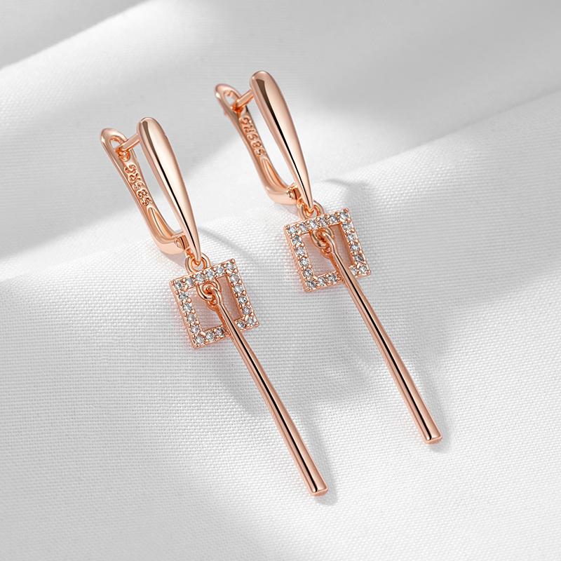 Простые глянцевые длинные серьги-подвески для женщин, модные, цвета розового золота, с натуральным цирконом, высокого качества, для повседневной носки, изящные ювелирные изделия