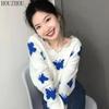 HOUZHOU свитер с бабочкой женский корейский вязаный Harajuku милый оверсайз повседневный свободный джемпер с открытыми плечами Y2K укороченные топы