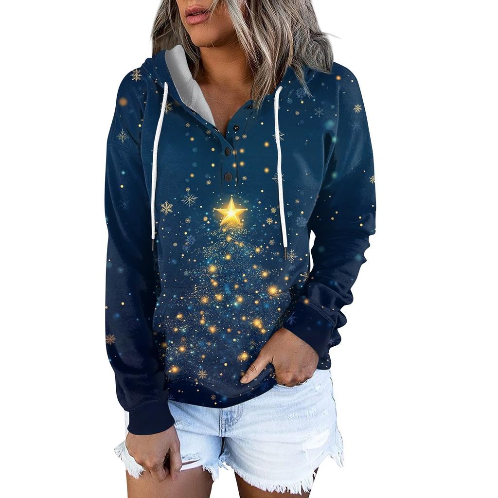 Женские повседневные модные принты с длинным рукавом на пуговицах пуловеры с капюшоном толстовки