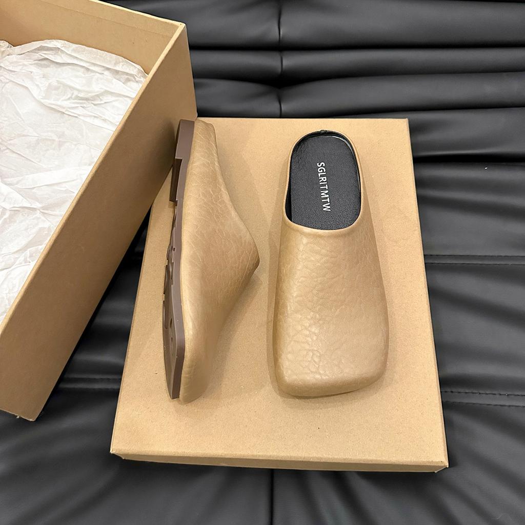 Мюли с квадратным носком, тапочки, женская обувь 2024 года, женские мокасины с плоской подошвой, повседневные, мягкие, однотонные, полуслайды Baotou