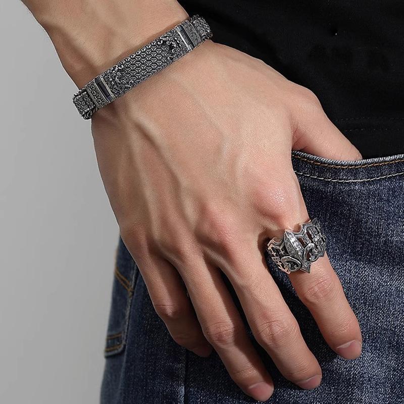 Punk Style Adjustable Knight Mask Ring for Men Silver Plated Bold Gothic Jewelry Unique Statement Ring for Him