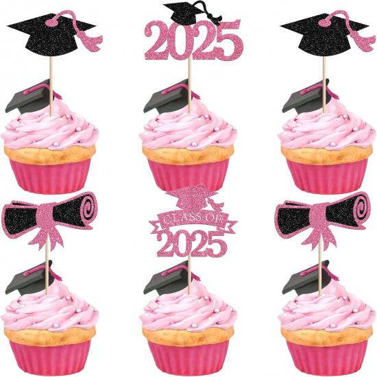 1 PCS High Heel Girl Graduation Cake Topper Black Pink Glitter Done Diploma Class of 2025 Congrats Grad Cap Cake Pick for 2025 Senior High School