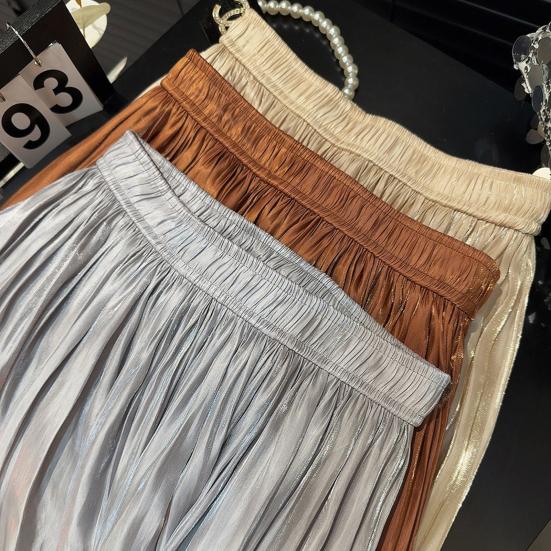 Женская юбка-макси, эластичная плиссированная юбка трапециевидной формы с высокой талией, блестящая перламутровая шифоновая плиссированная юбка из пряжи