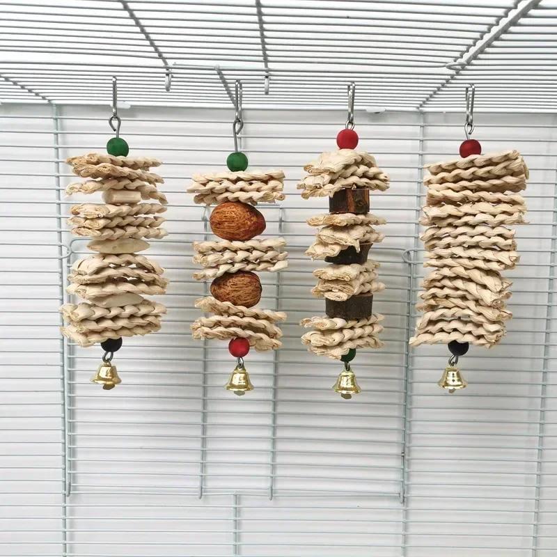 1 шт. игрушка для попугая с колокольчиком, натуральная деревянная трава, жевательная игрушка, подвесная клетка, качели, лазание, жевательные игрушки, игрушки для птиц в клетку, игрушки для домашних животных