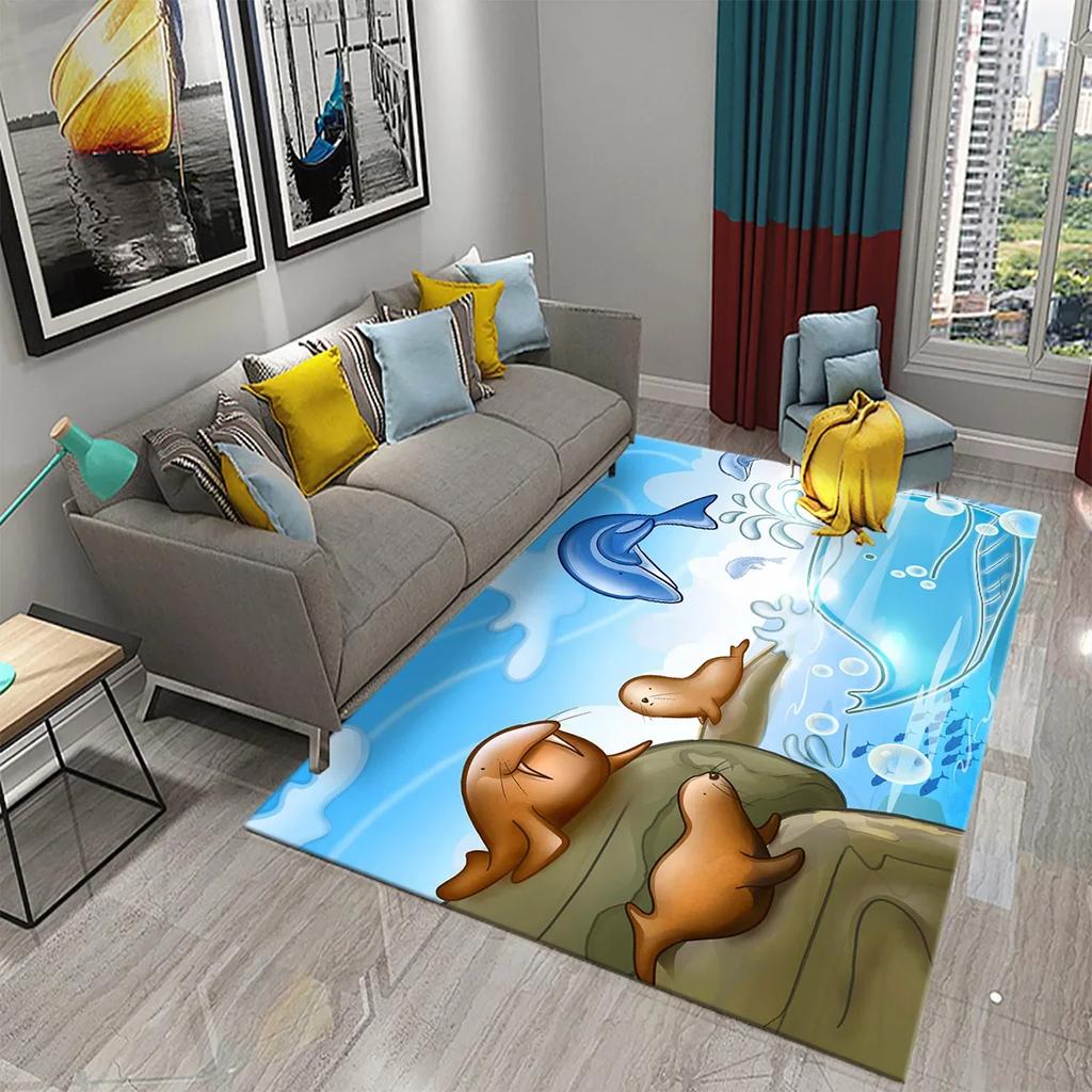 Мультяшный ковер с дельфином Милый коврик с морским животным для детской спальни Ковер Детский игровой коврик для ползания Коврик для ванной противоскользящий Домашний декор