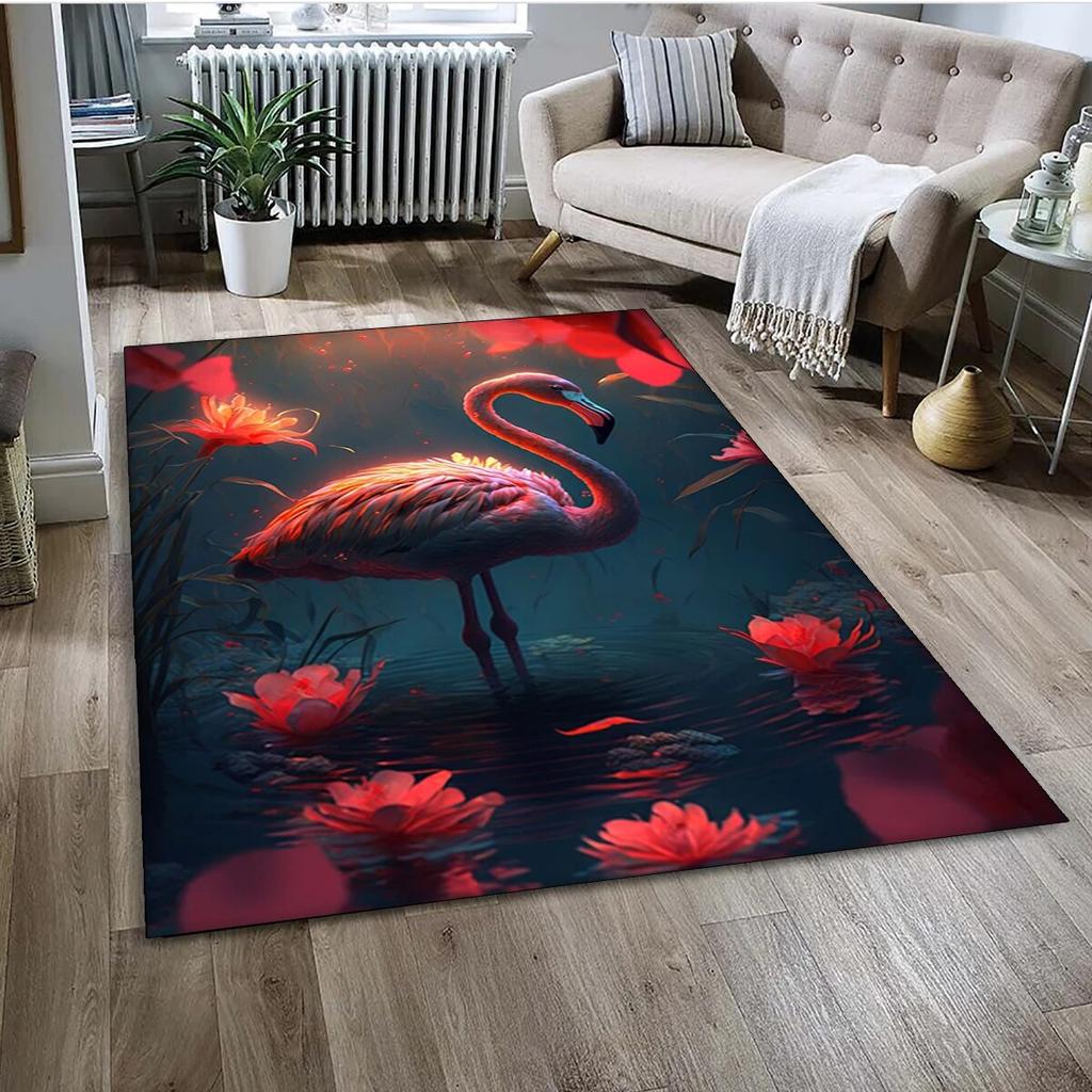 Cartoon Pink Flamingo Bird Rainforest Carpet Rug for Home Living Room Bedroom Sofa Doormat Decor,kid Area Rug Non-slip Floor Mat