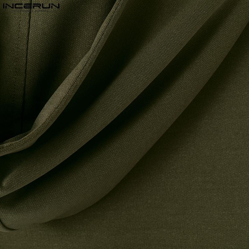 INCERUN Мужские короткие топы с длинным рукавом, однотонные укороченные толстовки с капюшоном