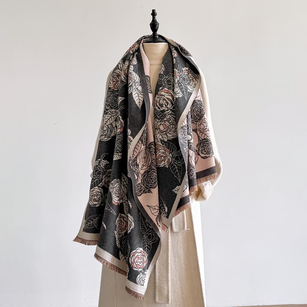 Роскошный зимний кашемировый шарф для женщин Теплый толстый палантин-одеяло пончо Женская шаль-накидка Новый дизайн