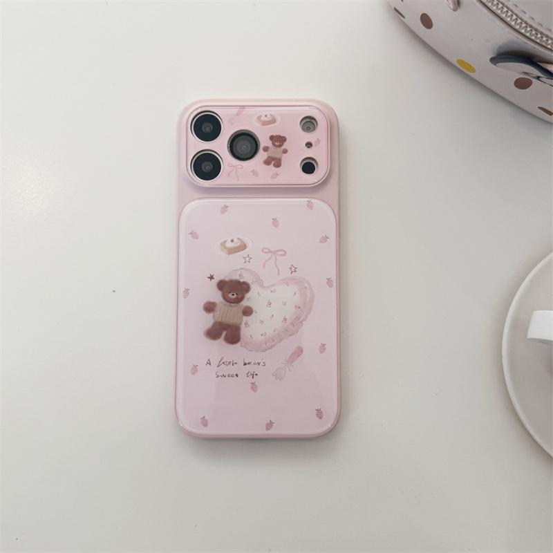 Милый розовый медведь с сердцем Чехол для телефона для iPhone 17 16 15 Pro Max Сладкий клубничный десерт Мультяшный Эстетичный Ударопрочный Чехол