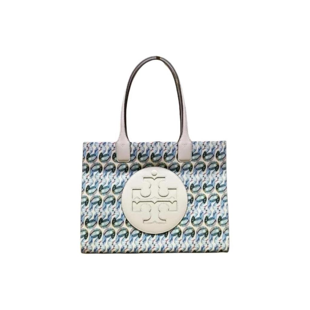 Tory Burch Ella Double T Logo Print Fabric Tote Bag Women Tote Swan-White 170612-400