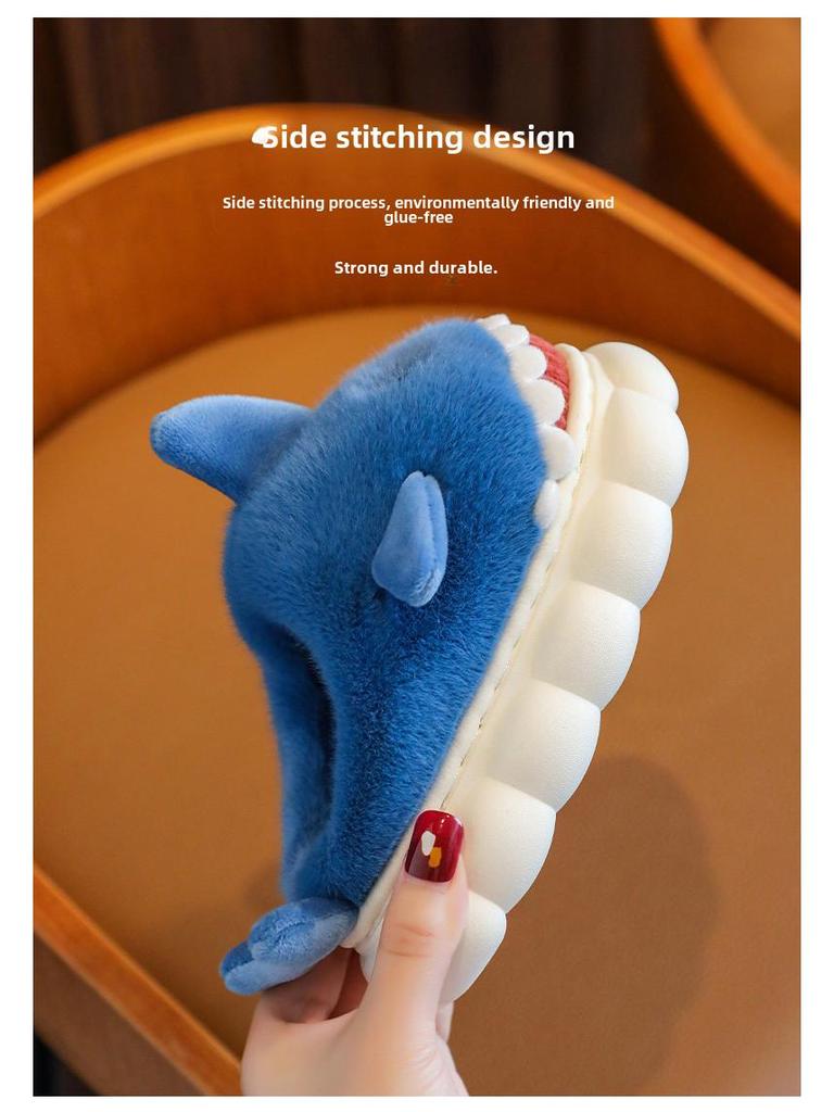 Тапочки из хлопка с рисунком акулы для мальчиков: Мягкая, теплая, нескользящая зимняя обувь для ношения в помещении