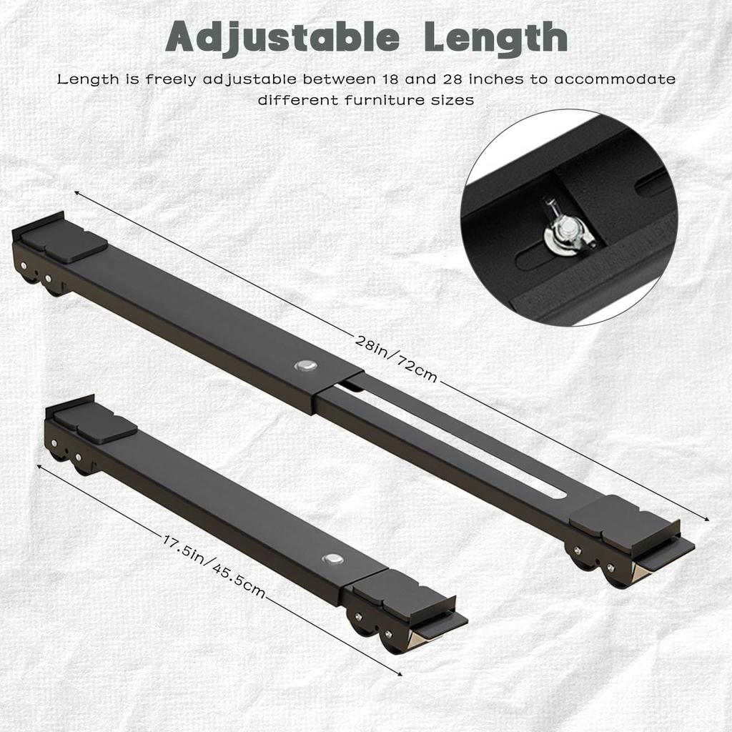 Washing machine bracket one-shaped base with rollers Carbon steel removable retractable shelf Load-bearing durable dryer black 2-pack 24-wheel mobil