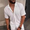 Men's Casual Knitted Shirt for Summer New Solid Color Lapel Hollow Breathable Short-sleeved Top