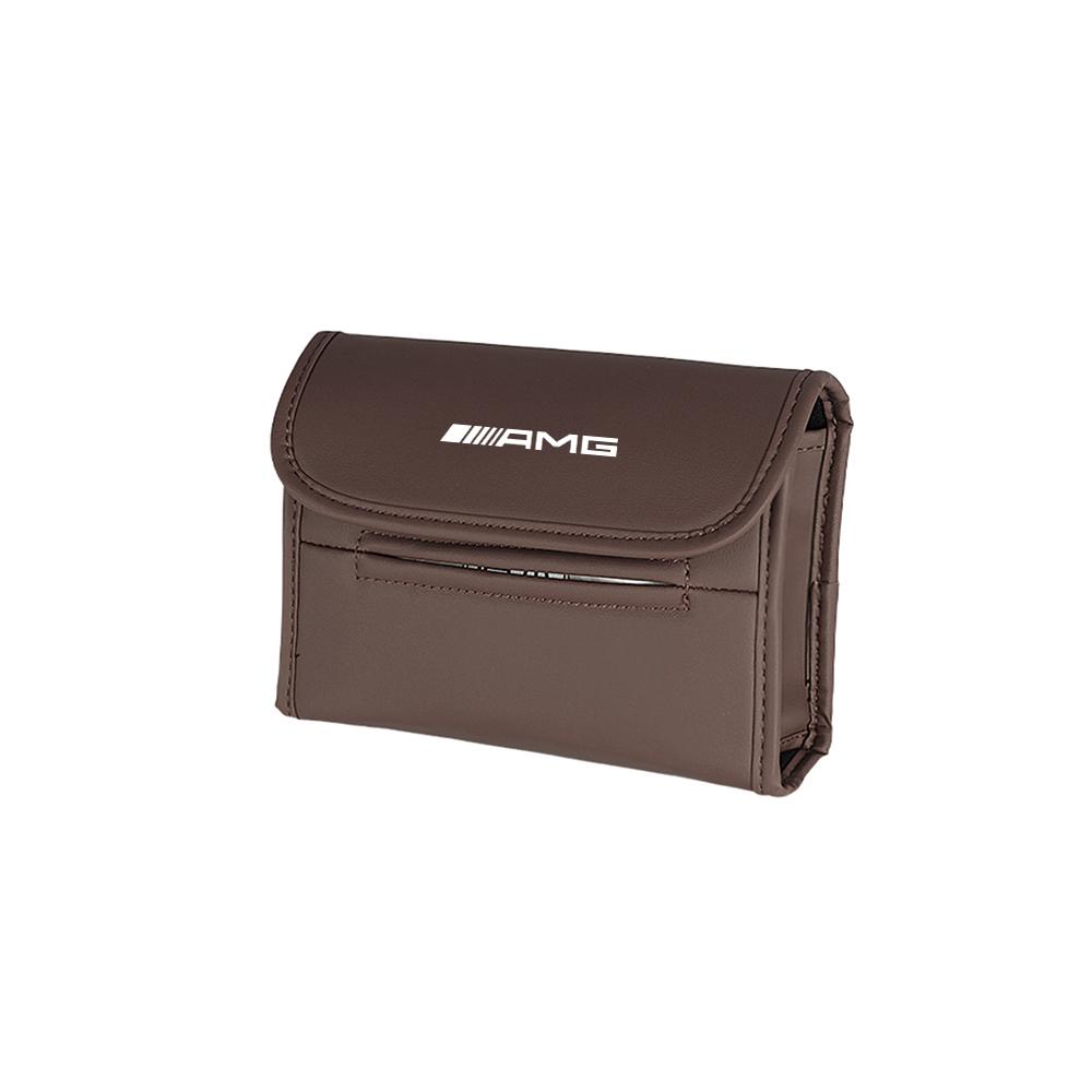PU Leather Car Tissue Box Auto Badge Paper Towel Bag Hanging Storage For Mercedes Benz W204 W124 W201 W202 W212 W205 GLA CLA AMG