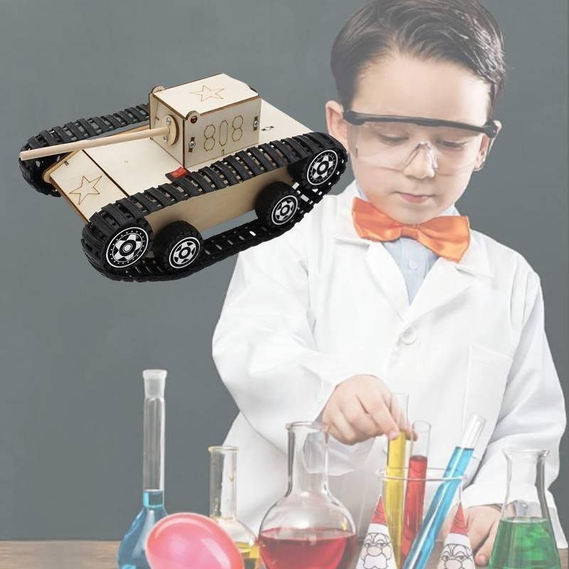 Детский самодельный научно-технический электрический гусеничный танк-вездеход из дерева, настраиваемый образовательный сборочный комплект