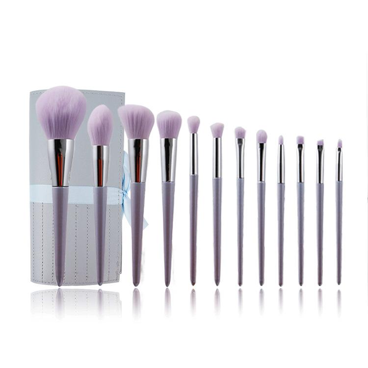 Кисть для тональной основы, рассыпчатая кисть для пудры, кисть для теней, 12 шт., набор кистей для макияжа, шерсть, сиреневый, маленькая сумка для кистей для макияжа серии винограда