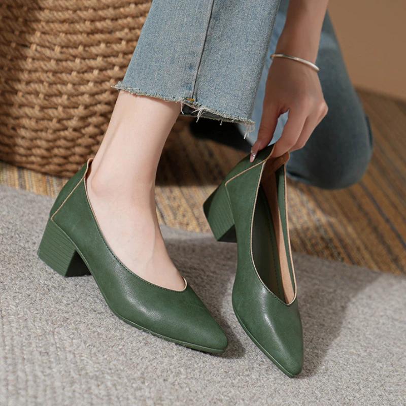 Модные туфли-дополнения, новые универсальные туфли из мягкой кожи с заостренным носком и небольшим каблуком, роскошные универсальные туфли на высоком каблуке для женщин