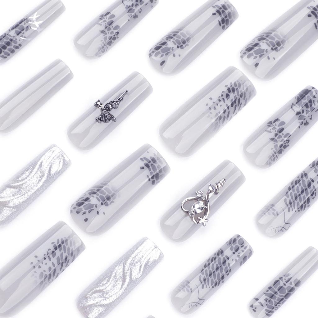 3D Magic Mirror Powder Metal Heart & Cross Rose Nail Art False Nails