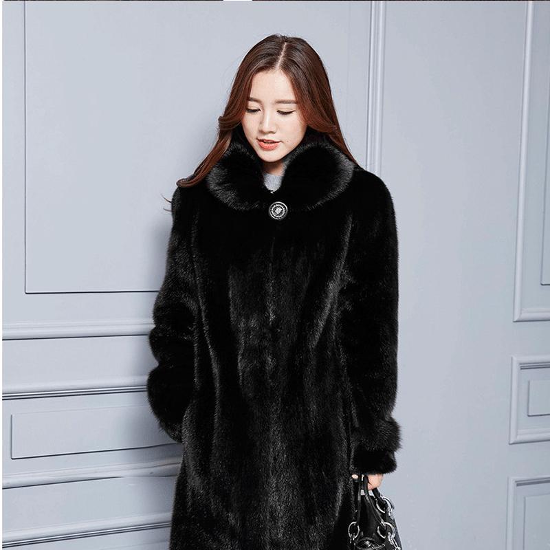 Европейская и американская норковая шуба из искусственного меха, женское пальто с лацканами из цельного норкового меха, длинный искусственный мех