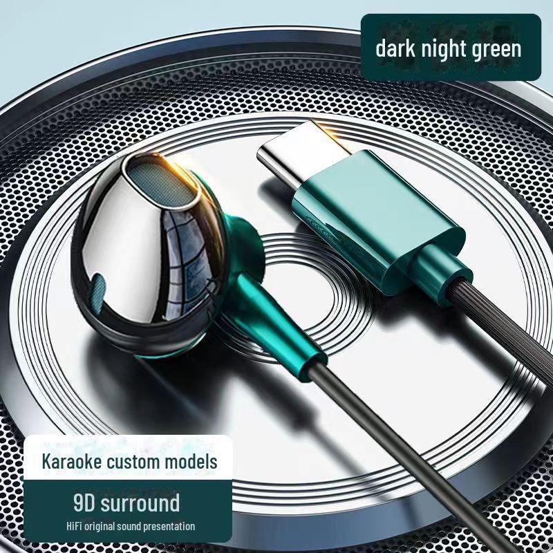 Type-C Wired In-Ear Metal Earphones with Built-In Microphone and Heavy Bass