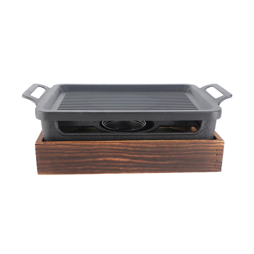 Настольный гриль-барбекю с деревянной основой, устойчивой к палкам, портативная спиртовая печь, компактный гриль-барбекю для