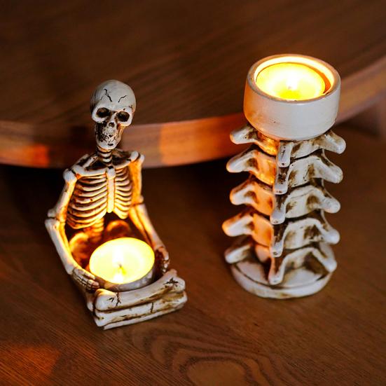 Подсвечник на Хэллоуин из смолы в виде скелета, руки, черепа, хребта, подсвечника, держателя для чайных свечей