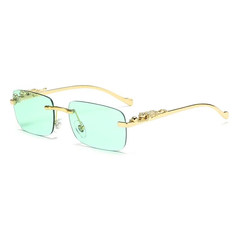 New Rimless Rectangle Vintage Metal Leopard Head Sunglasses Fashion Frameless Tinted Glasses Shades For Women Men