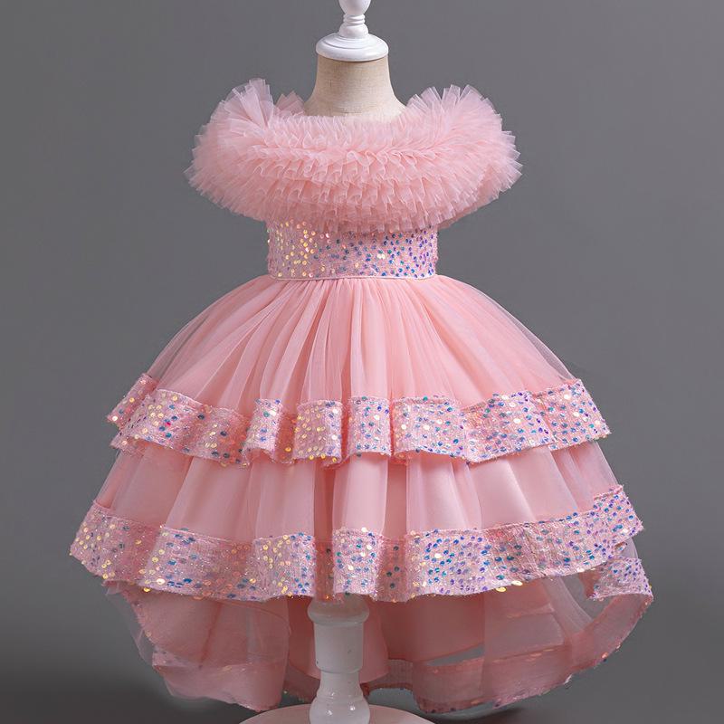 Детское кружевное платье принцессы со шлейфом, возраст 2-13 лет, летний сетчатый дизайн для девочек