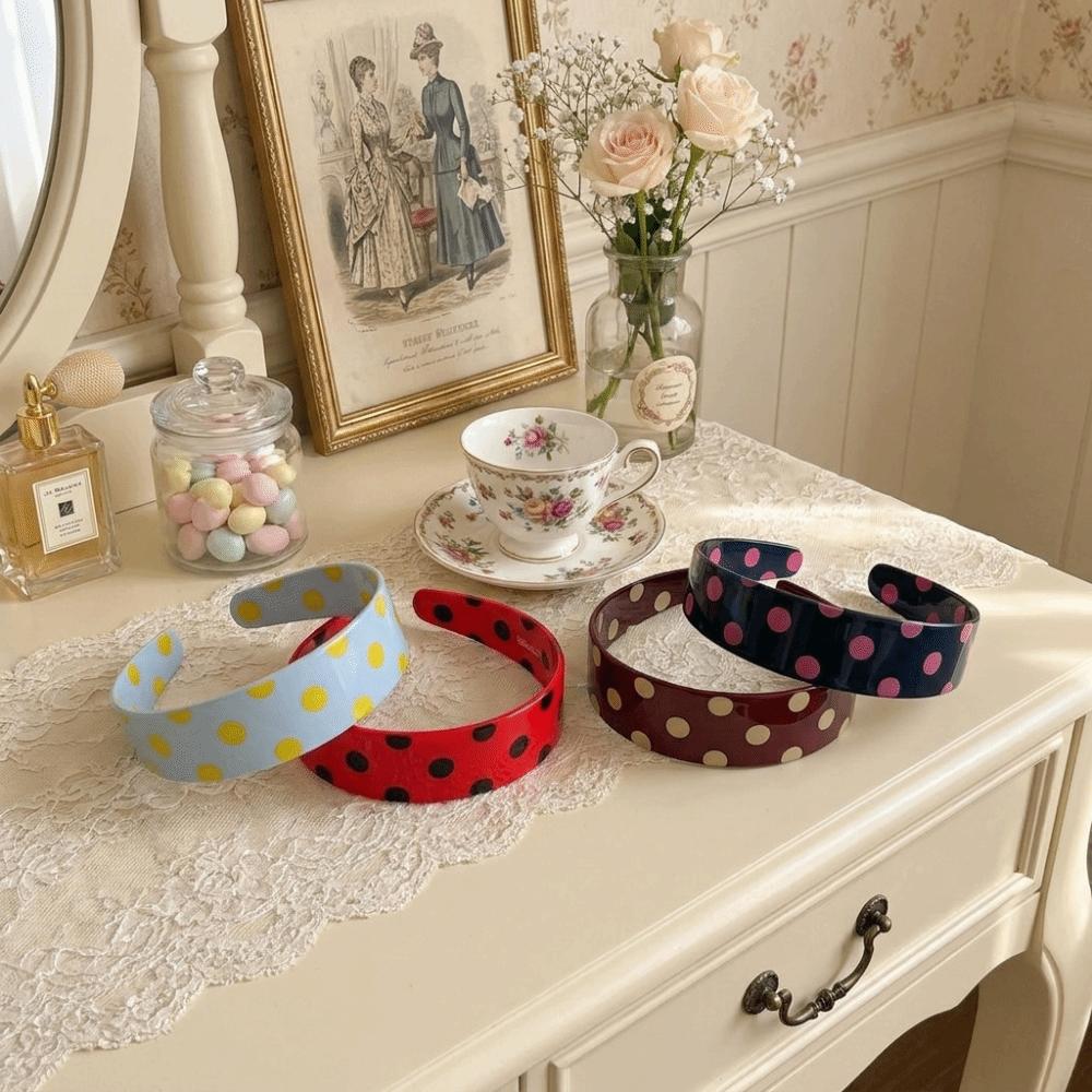 Wide Brim Acetate Plate Headband Retro Headwear Vintage Polka Dot Hair Hoop Commute