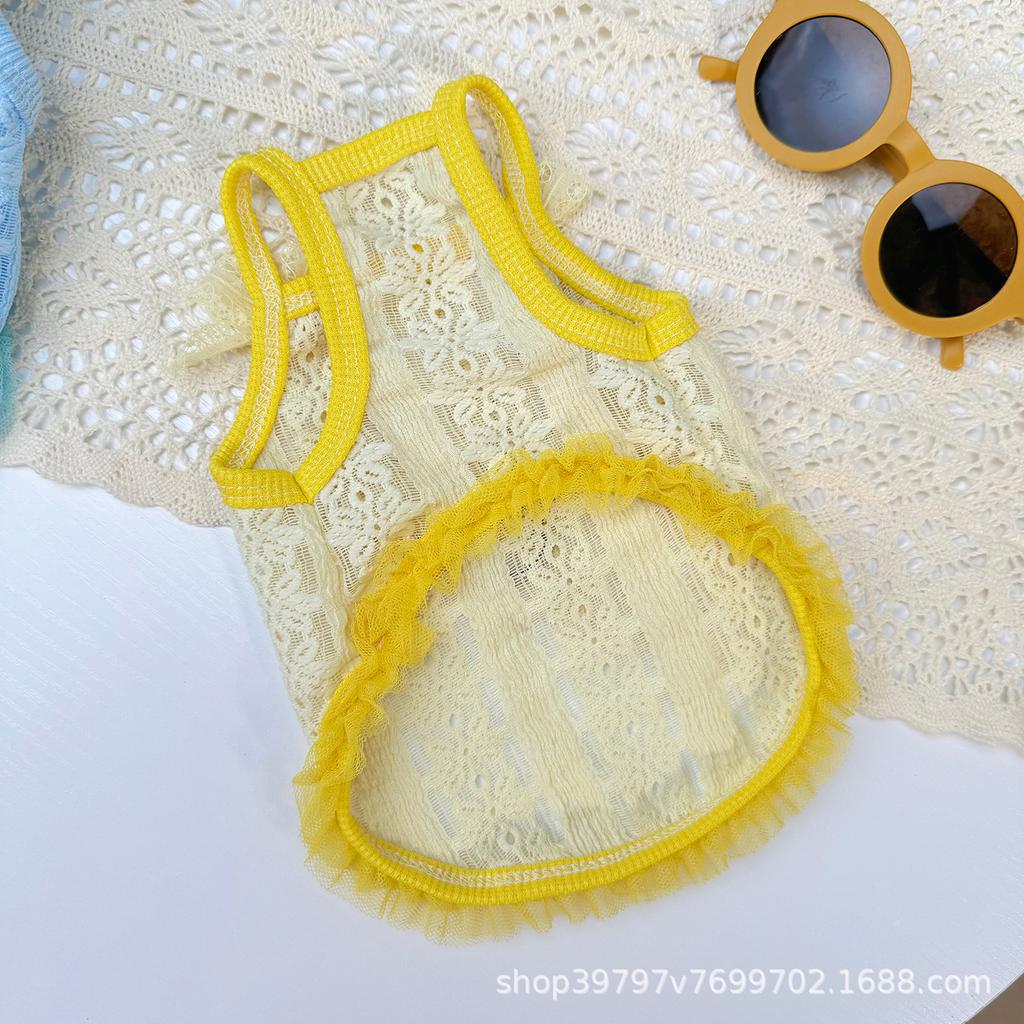 Summer Thin Breathable Suspender Pet Clothing Dog Clothes Cat Hollow Retro Lace Anti-hair Loss