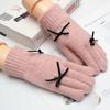 Bow gloves women's winter versatile touch screen student outdoor cycling warm five-finger knitted wool hand socks