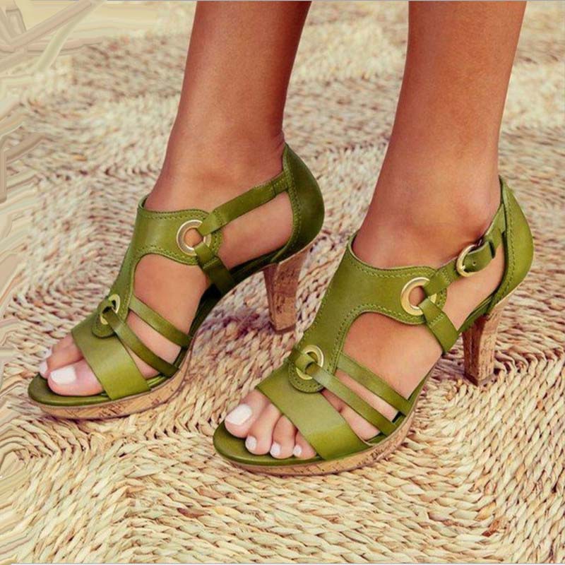 Women High Heel Sandals Ladies Sandals Comfortable Pumps Shoes Open Toe Buckle Shoes Women Footwear