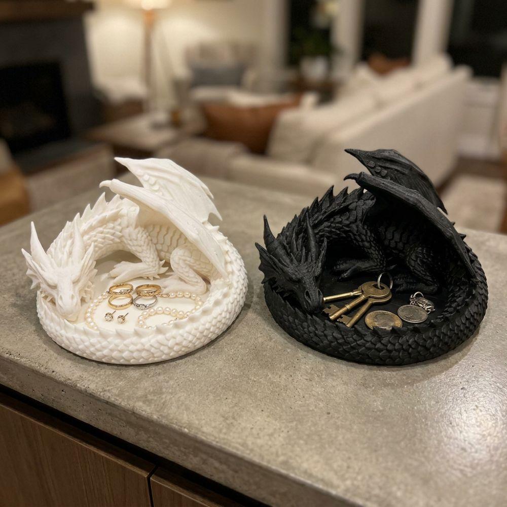 Gothic Dragon Guardian Catchall Dish 3D Printing Dragon Shaped Trinket Bowl Home Decor