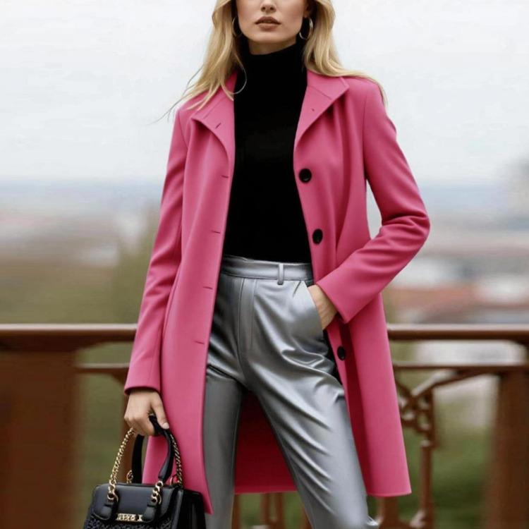 Женский модный тренч однобортный А-силуэта для осени-зимы