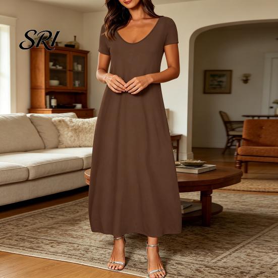 Breathable Summer Dress Long Nightgown for Women Short Sleeve Crew Neck Lounge Relaxed Fit Night Casual A-Line T Shirt Comfortable
