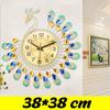 38X38cm 3D Peacock Shaped Gold Wall Clock Diamond Metal Watch for Home Room Office Decor DIY Clocks Crafts Ornaments Gift 38 X 38 Cm