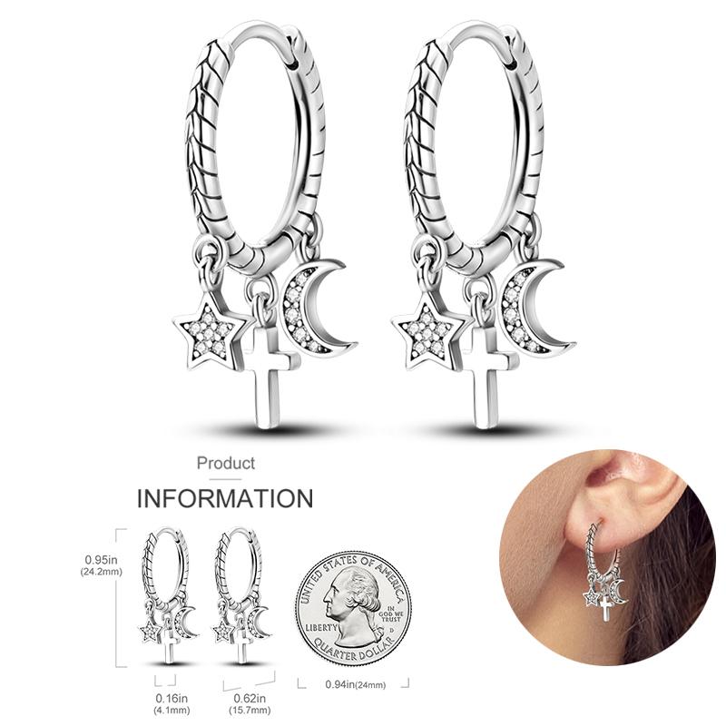 2023 Серебряные светящиеся серьги-ракушки для женщин с фианитами в форме сердца, звезды и луны, серьги-кольца для помолвки и свадьбы