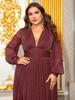 Plus Size Women's Deep V-Neck Lantern Sleeve Evening Gown with Slit - FMGN1043
