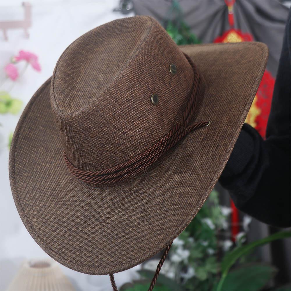 Linen Western Cowboy Hat Wide Brim Beach Sunscreen Cap Simple Summer Sun Hat Travel