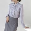 Navava Women High Neck Tie Chiffon Long Sleeve Blouse Nb3122