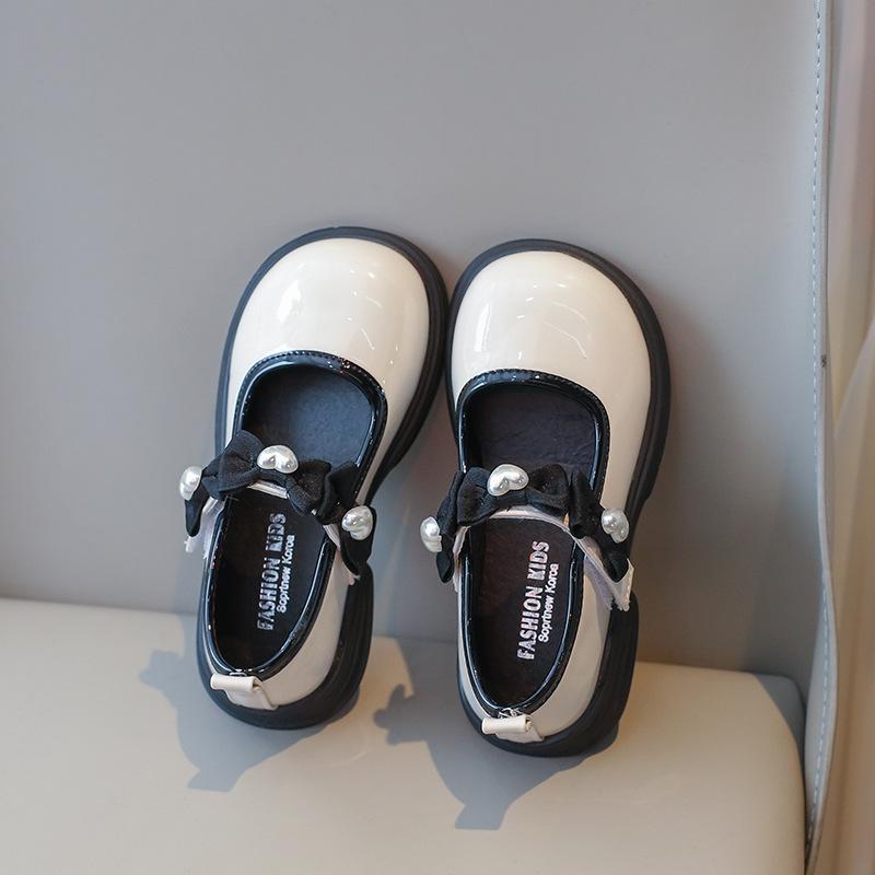 Girl Little Leather Shoes 2025 Autumn New Fashionable and Versatile Child Shoes Elegant Lightweight Bow Girls Flat Casual Shoes