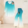 Women Plus Size Green Clover Printed Round Neck Three Quarter Sleeve Flared Top Flared Pants Two Piece Set